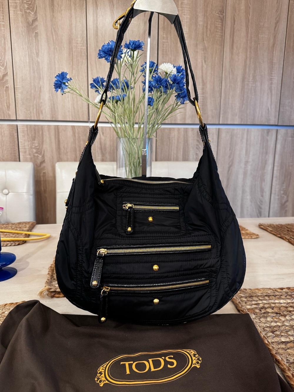 NWOT Tod’s Black Pashmy Nylon Hobo Tote Bag - Deadstock w/Dustbag -RARE!💎💎